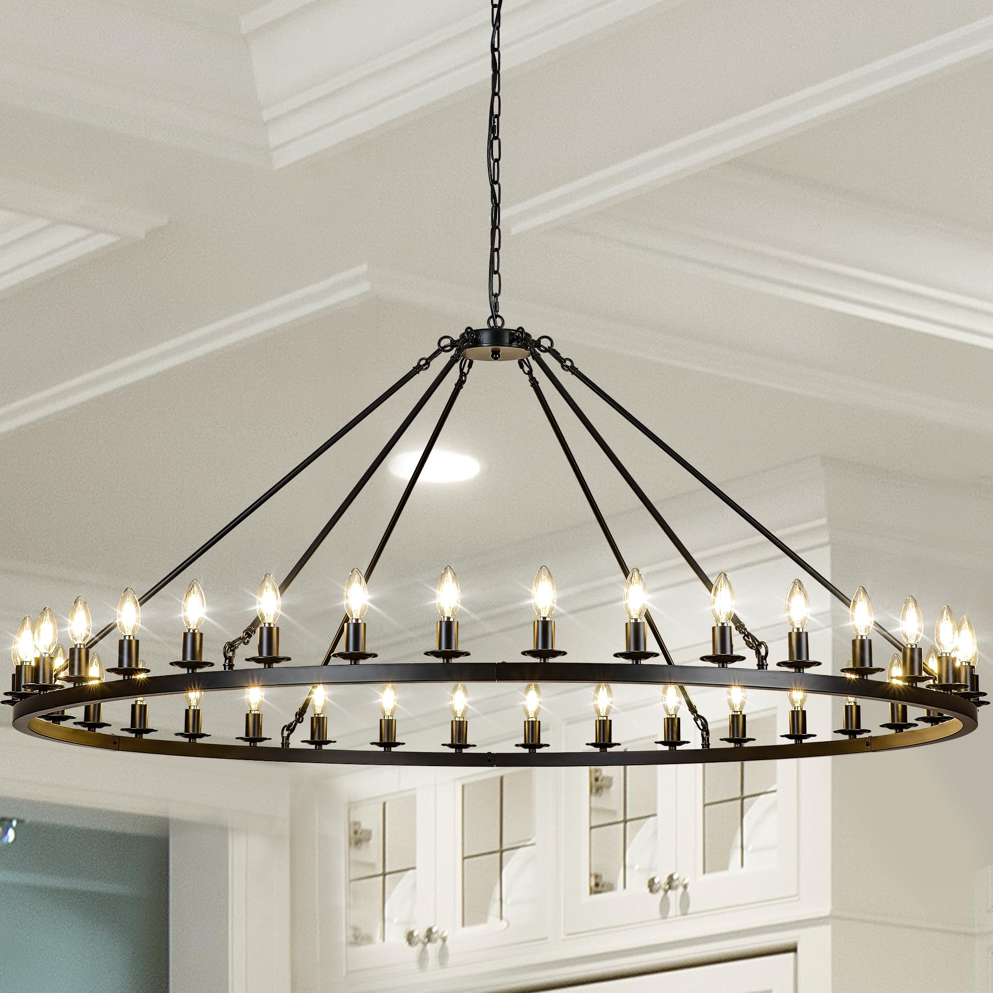 Black Wagon Wheel Chandelier 60-Inch 36-Light,Extra Large Round Rustic Farmhouse Chandelier Metal Circle Chandeliers for Dining Room Living Room High Ceilings | Amazon (US)