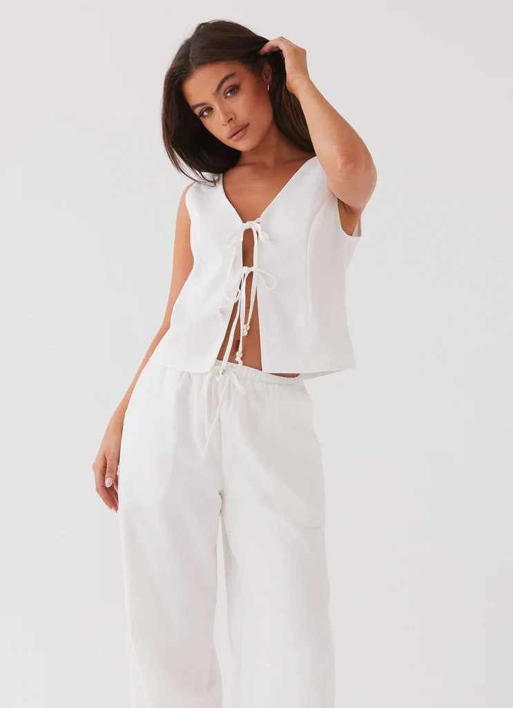 Tina Linen Vest Top - White | Peppermayo (Global)