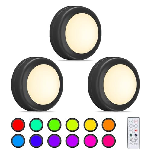 Aokpsrt Puck Lights with Remote Control, 16 Color Changeable Under Cabinet Lights, Battery Operated Wireless Led Lights with Dimmer & Timmer for Closet, Bedroom,Kitchen (3 Packs) | Amazon (US)