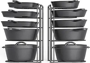 2 Pack - Heavy Duty Pot Rack Organizer, 5 Tier Pan Rack Holder, Holds Cast Iron Skillets, Dutch O... | Amazon (US)