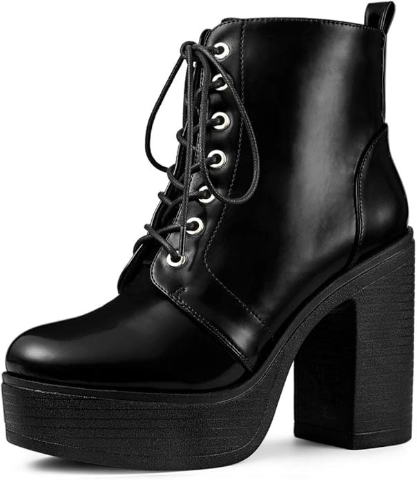 Allegra K Women's Platform Chunky High Heel Lace Up Combat Boots | Amazon (US)