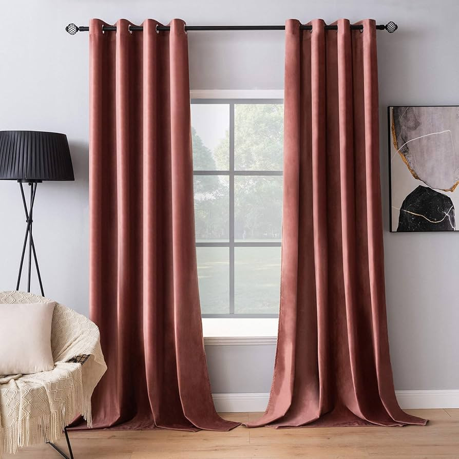 MIULEE Elegant Velvet Curtains Dusty Rose Pink Grommet Curtains Thermal Insulated Soundproof Room... | Amazon (US)