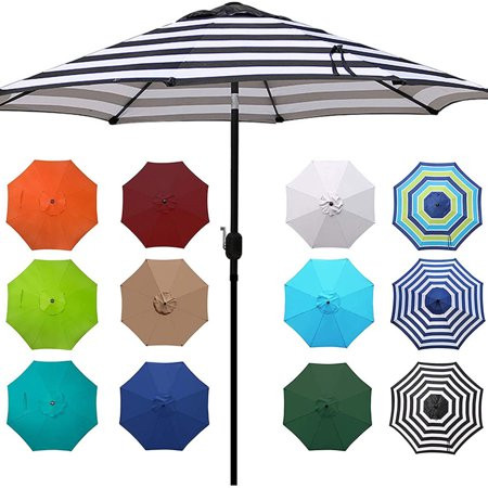 9 Outdoor Aluminum Patio Umbrella Striped Patio Umbrella Market Striped Umbrella With Push Button Ti | Walmart (US)