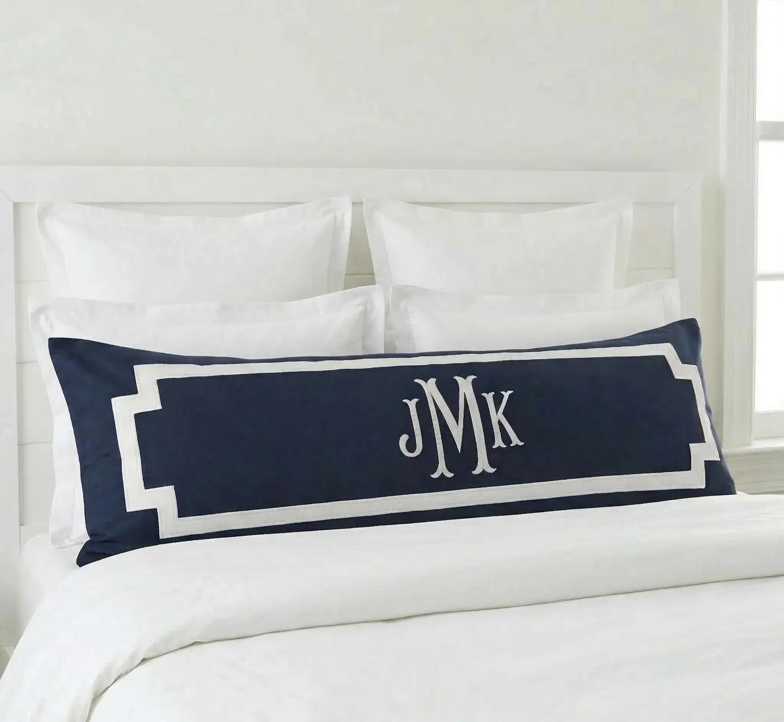 Monogram Long Lumbar Pillows for King bed, Navy Monogrammed Throw Pillow Covers,  Monogram Beddin... | Etsy (Global)