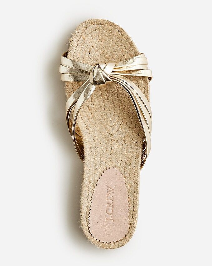 Made-in-Spain knotted espadrille slides in metallic leather | J.Crew US