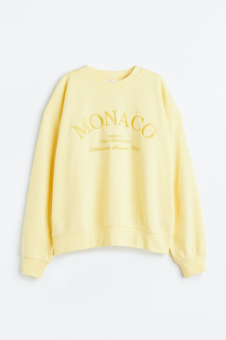 Crew-neck Sweatshirt - Light yellow/Monaco - Ladies | H&M US | H&M (US + CA)