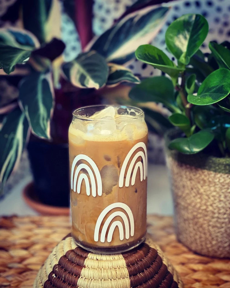 Boho Glass Beer Mug | Glass Iced Coffee Cup | Aesthetic Coffee Mug | Rainbow Coffee Glass Cup |Be... | Etsy (US)