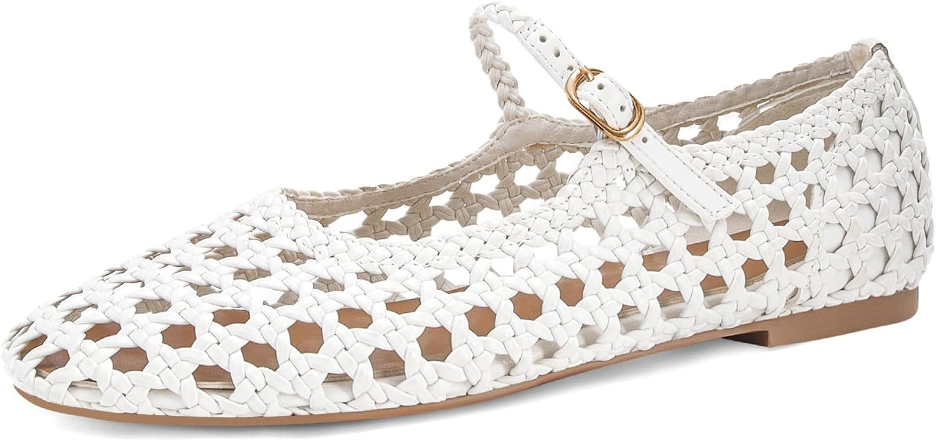 MICIFA Woven Mesh Ballet Flats for Women Round Toe Mary Jane Flats Buckle Strap Ballerina Flats C... | Amazon (US)