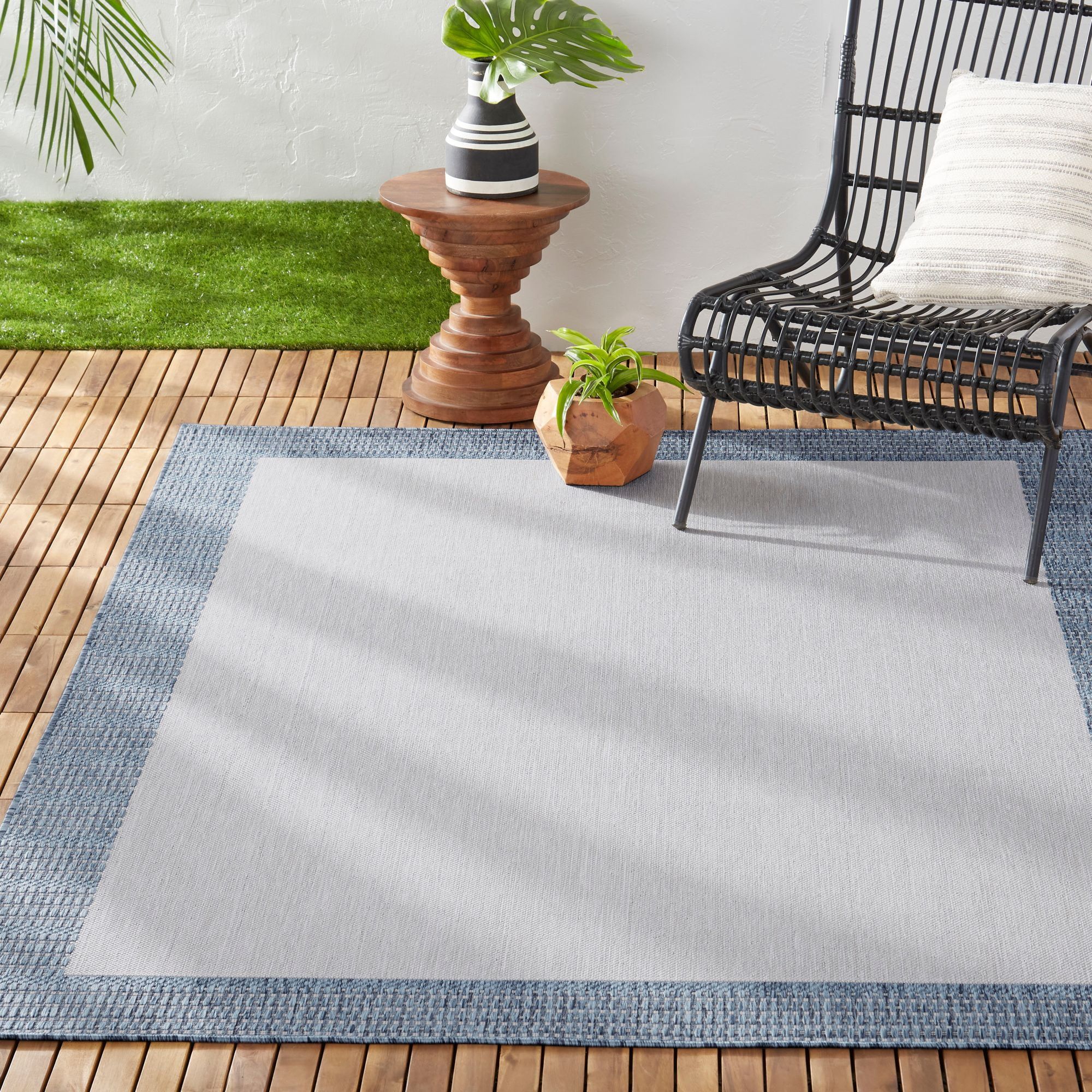 Nicole Miller New York Patio Country Landry Traditional Border Indoor/Outdoor Area Rug, Grey/Blue... | Walmart (US)