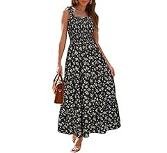 ULTRANICE Womens 2023 Summer Sun Dresses Floral Maxi Dresses Ruffle Square Neck Spaghetti Strap F... | Amazon (US)
