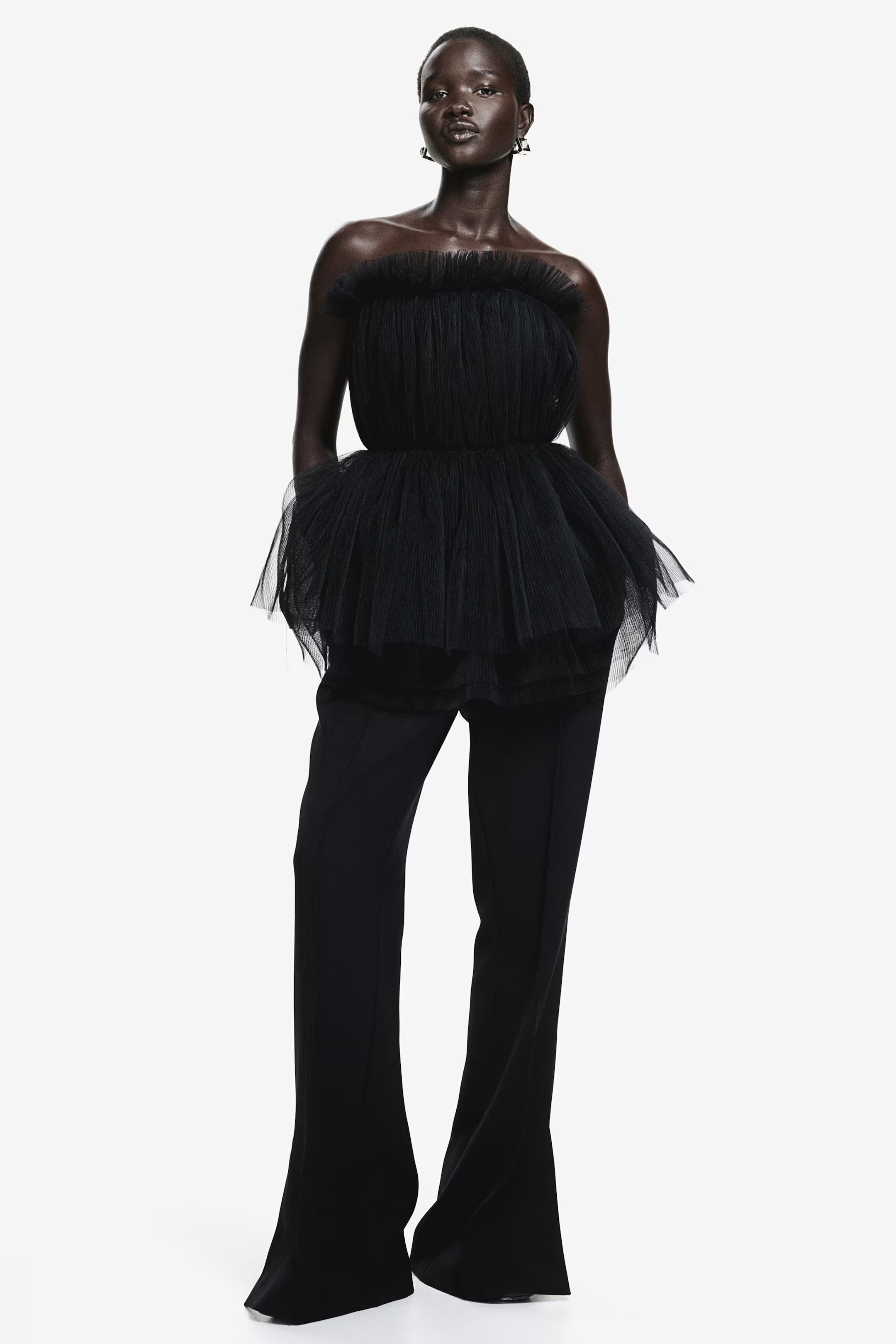 Pleated tulle bandeau top - Black - Ladies | H&M GB | H&M (UK, MY, IN, SG, PH, TW, HK)