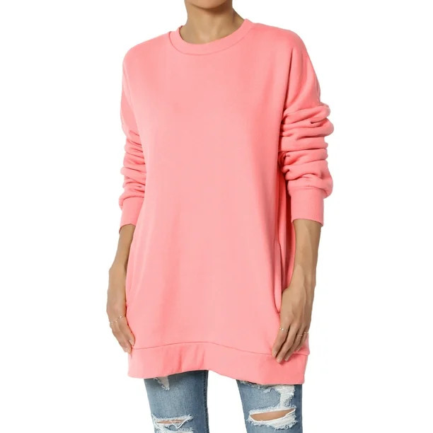 TheMogan Women's PLUS Oversized Crew Neck Long Sleeve Pocket Fleece Sweatshirts - Walmart.com | Walmart (US)