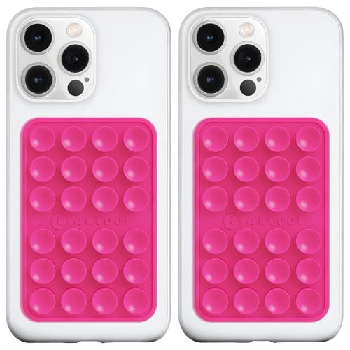 Anteel 2 Pack Silicone Suction Phone Case Adhesive Mount, Upgraded Thickened and Enhanced Suction Power Sticky Phone Grip, Hands-Free Sticky Phone Holder, 2.28"x3.46" (Rose) | Amazon (US)