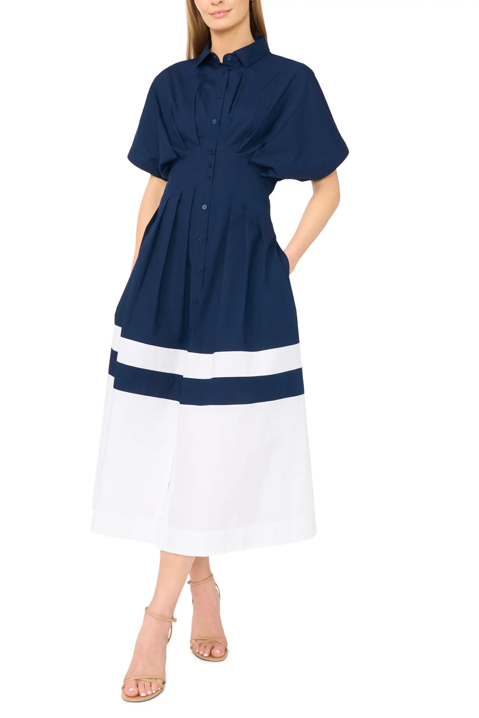 Colorblock Pleated Cotton Poplin Shirtdress (Women) | Nordstrom | Nordstrom