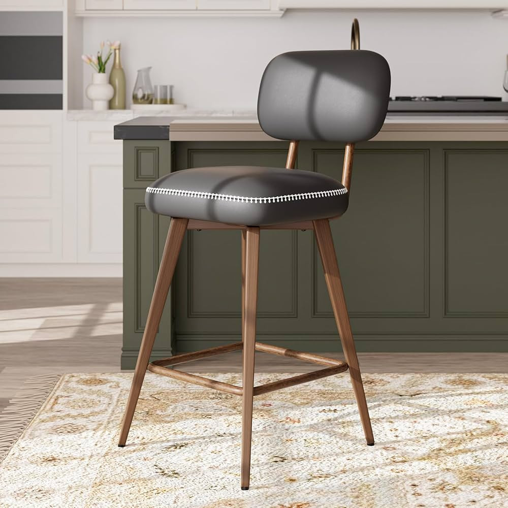 Swivel Bar Stools Set of 2, Mid Century PU Leather Counter Height Bar Chairs with Low Back and Me... | Amazon (US)