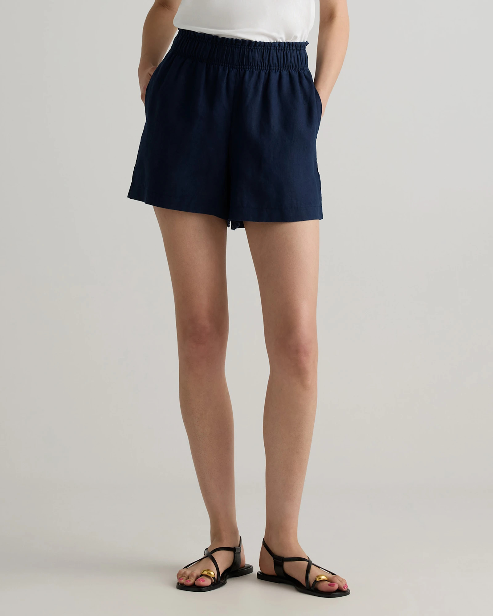 100% European Linen High Waisted Shorts in Deep Navy | Quince