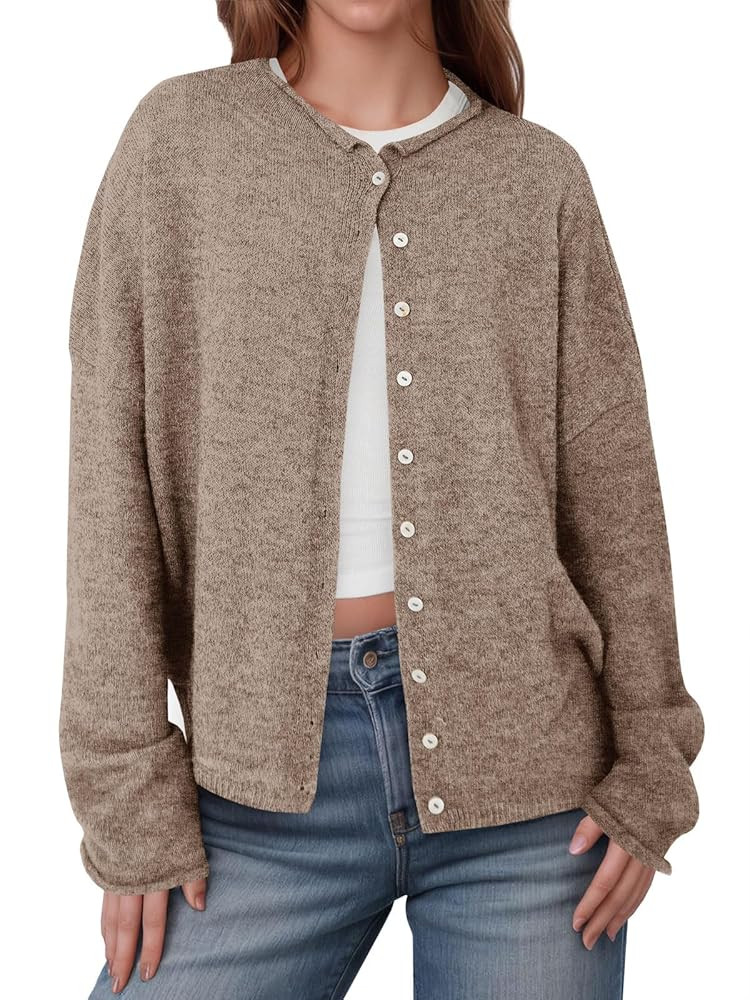 Saodimallsu Womens Button Up Cardigan Sweaters Long Sleeve Crew Neck Fall Soft Lightweight Knit L... | Amazon (US)