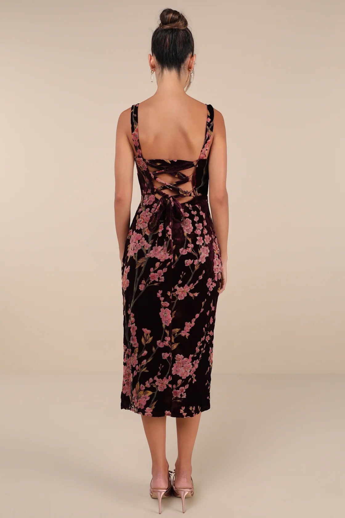 Romantic Stunner Plum Floral Burnout Velvet Lace-Up Dress | Lulus
