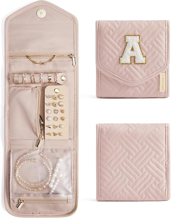BAGSMART Travel Jewelry Organizer Case A Initial Jewelry Roll,Soft Pink | Amazon (US)