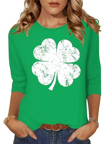 Zeagoo Women's St Patrick's Day T-Shirt Lucky Irish Shamrock Paddy's Day Graphic Tees Tops Green 3/4 Sleeve Tunic Tops | Amazon (US)
