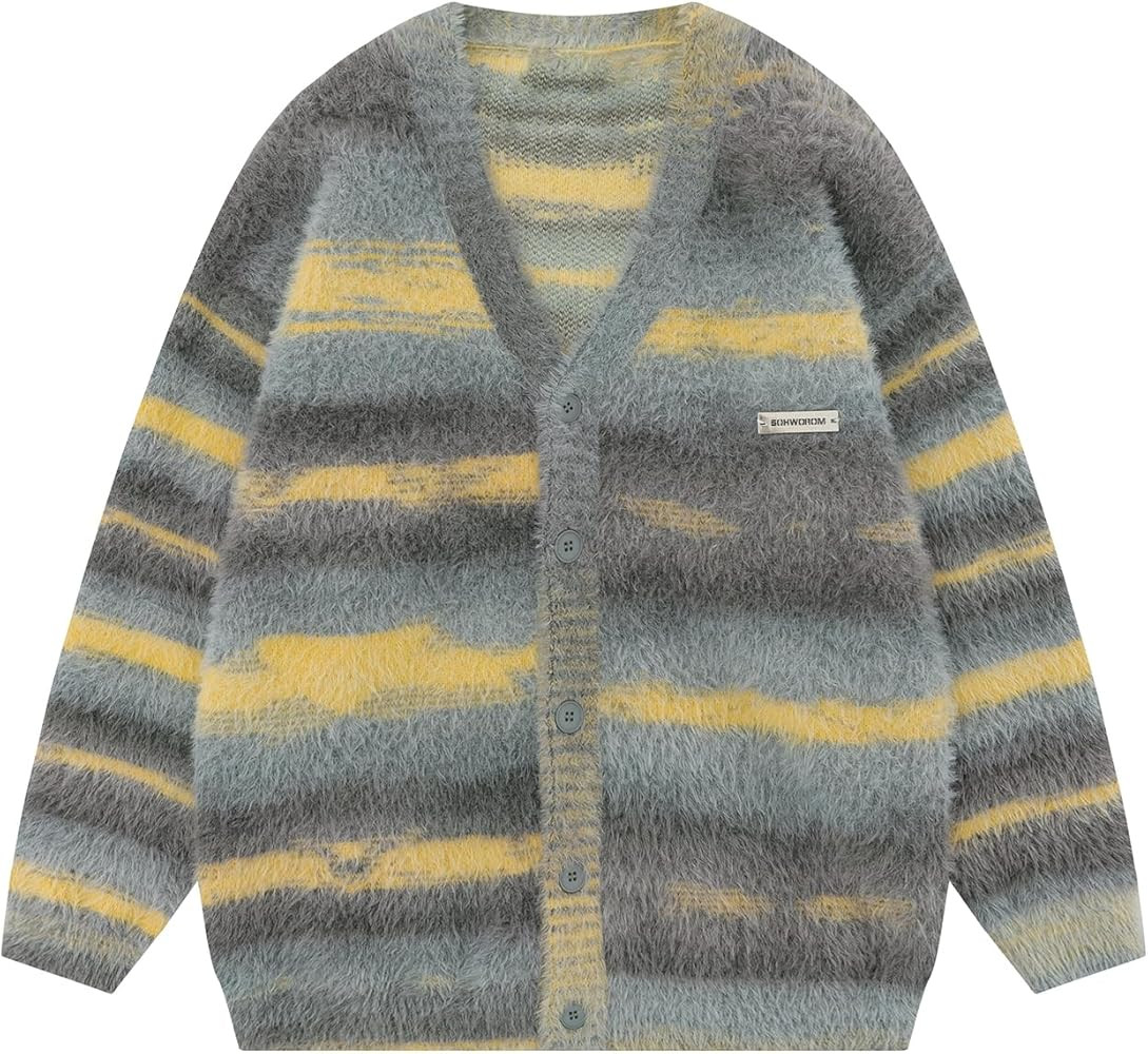 Women's Y2K Color-Block Striped V Neck Button Down Open Front Cardigan Sweater | Amazon (US)