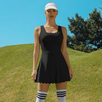 Attraco Women's Tennis Dress with Shorts Workout Golf Skirts with Pockets Athletic Dresses Black L | Target