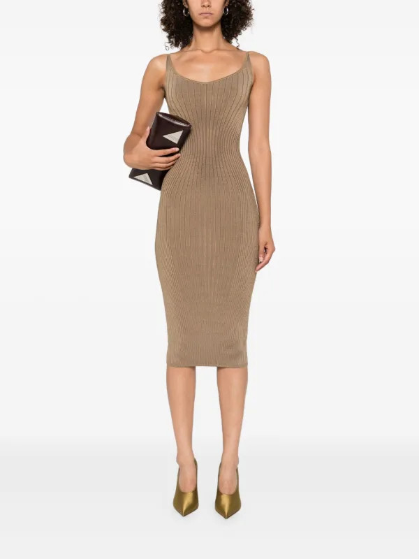 Mugler Ribbed spaghetti-strap Dress | Neutrals | FARFETCH | Farfetch Global