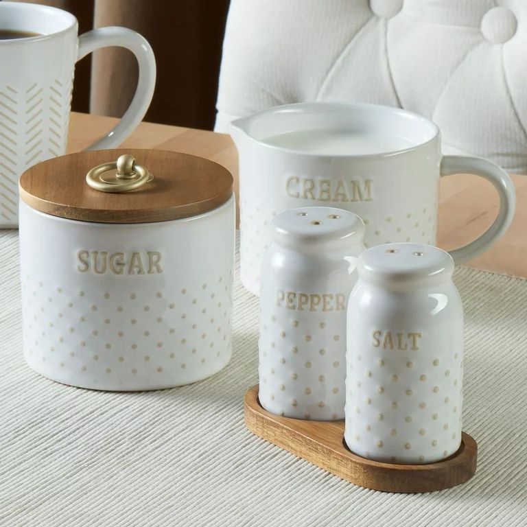 Better Homes & Gardens Farmhouse 4-Piece Dotted Sugar Cannister, Creamer, and Salt and Pepper Sha... | Walmart (US)