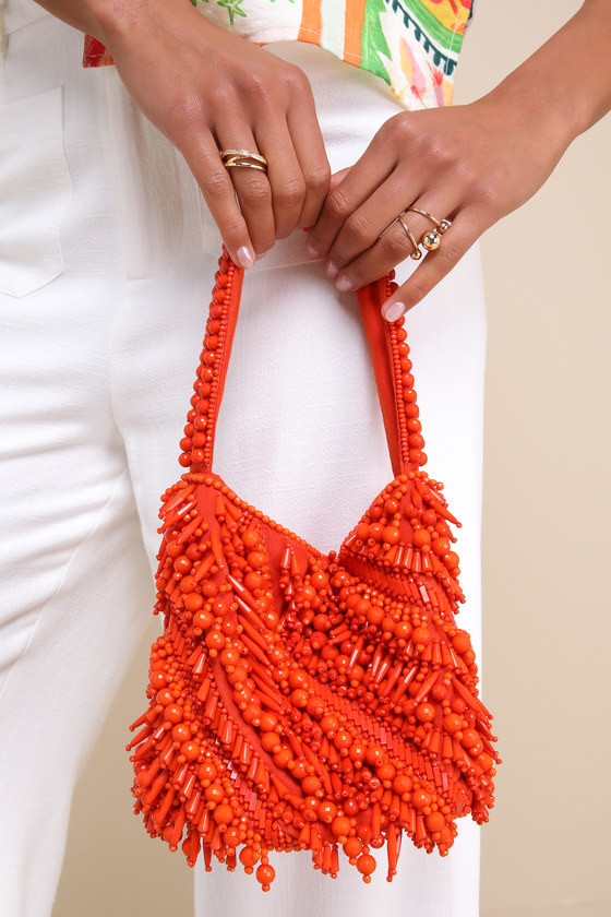 Vibrant Addition Orange Beaded Bucket Bag | Lulus