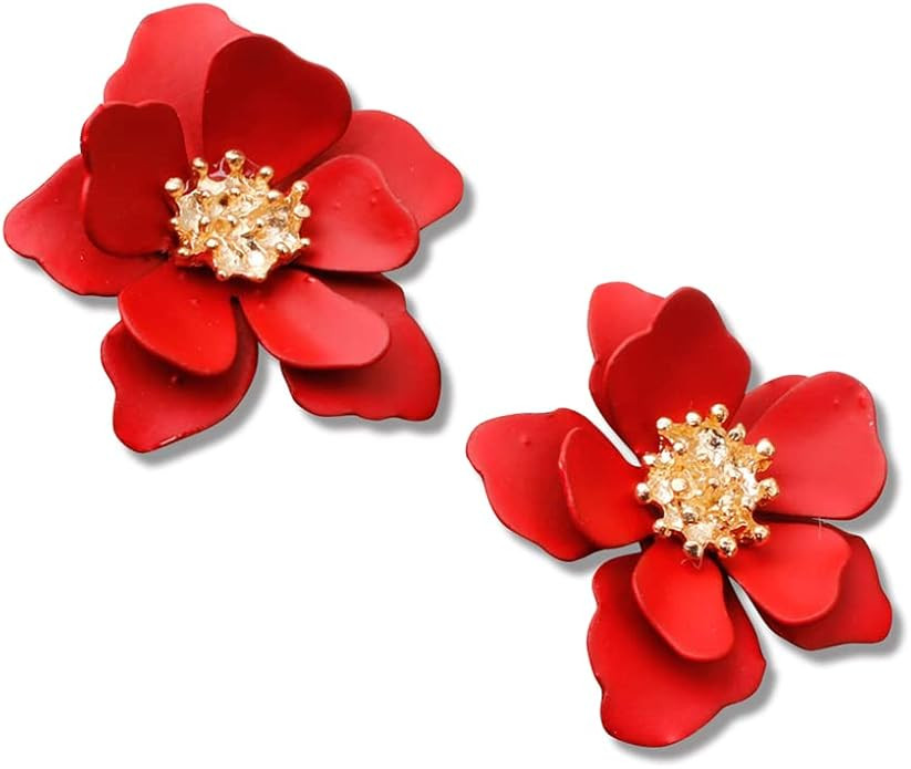 Chic Cute Boho Matte Flower Statement Stud Earrings with Gold Flower Bud for Women Sister Mom Lov... | Amazon (US)