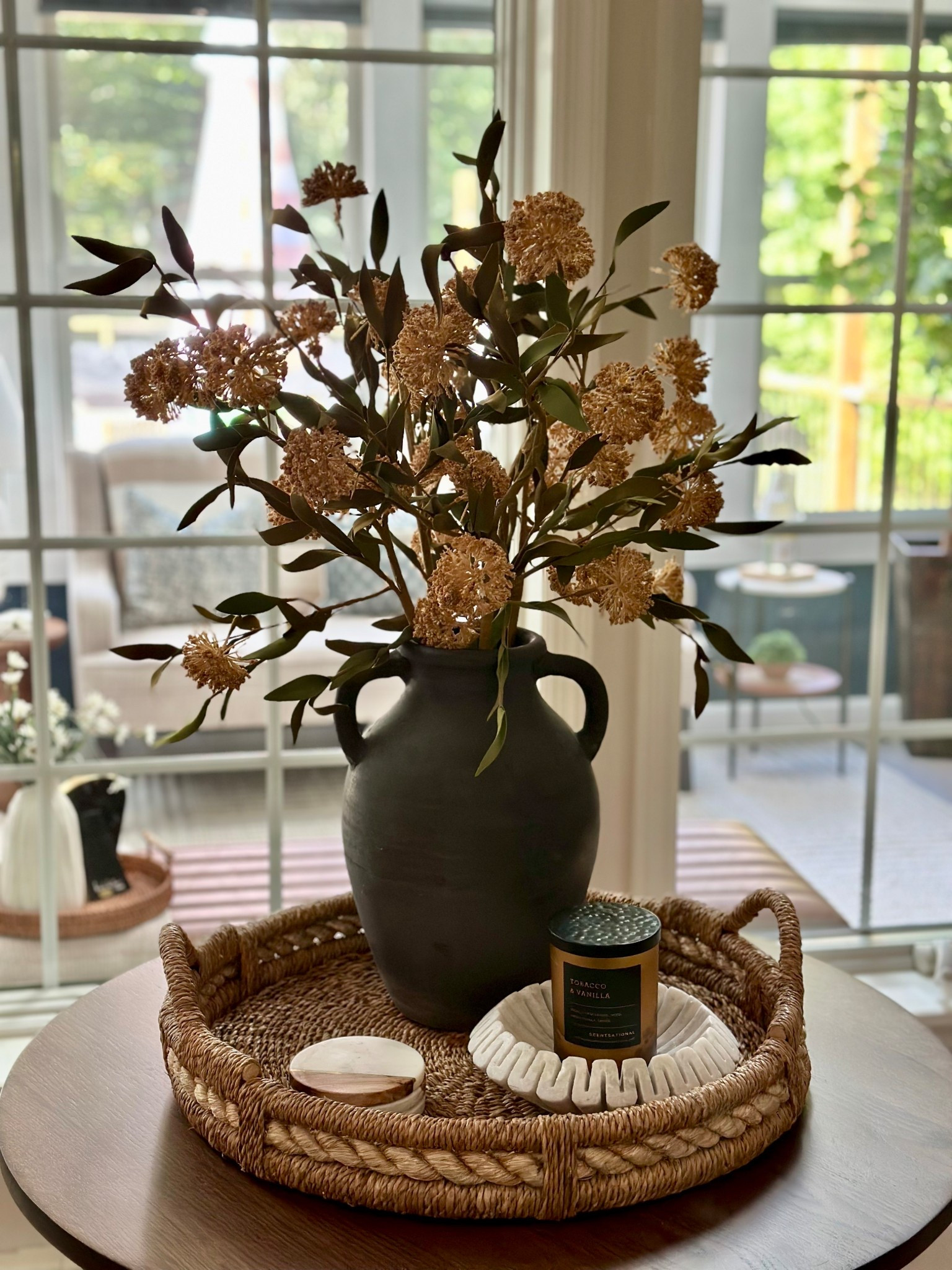 Fall floral stems styling inspiration on a side table 

#LTKHome #LTKSeasonal #LTKSaleAlert