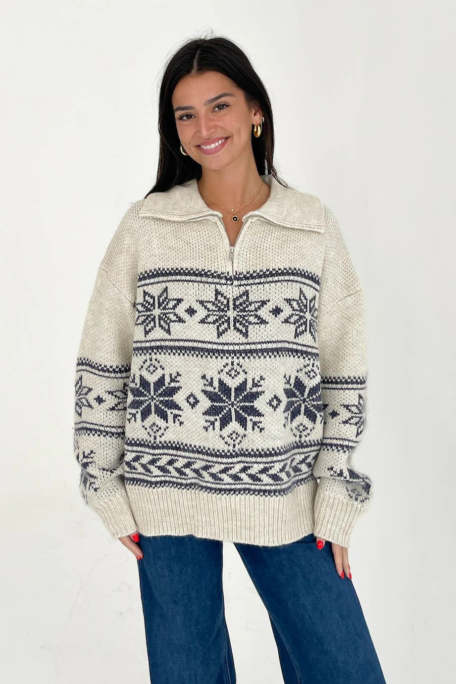 Warm Me Up Sweater in Cream/Navy | Grey Bandit