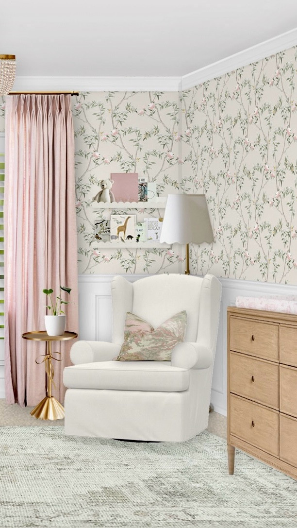 If you’ve been seeing more nursery designs with sweet traditional details, it’s because more and more clients are asking for them! This Virtual Nursery Design was for a client who wanted traditional French details in her nursery for her second baby girl.⁠
⁠
For the new nursery, she wanted something a bit bolder with whole-room wallpaper and paneling. We found a stunning traditional floral wallpaper with a neutral background that pops against the white paneling. The floral and vine pattern is so pretty and fits perfectly with the French traditional theme.⁠
⁠
Design by @littlecrowninteriors

#LTKHome #LTKmomlife #LTKKids