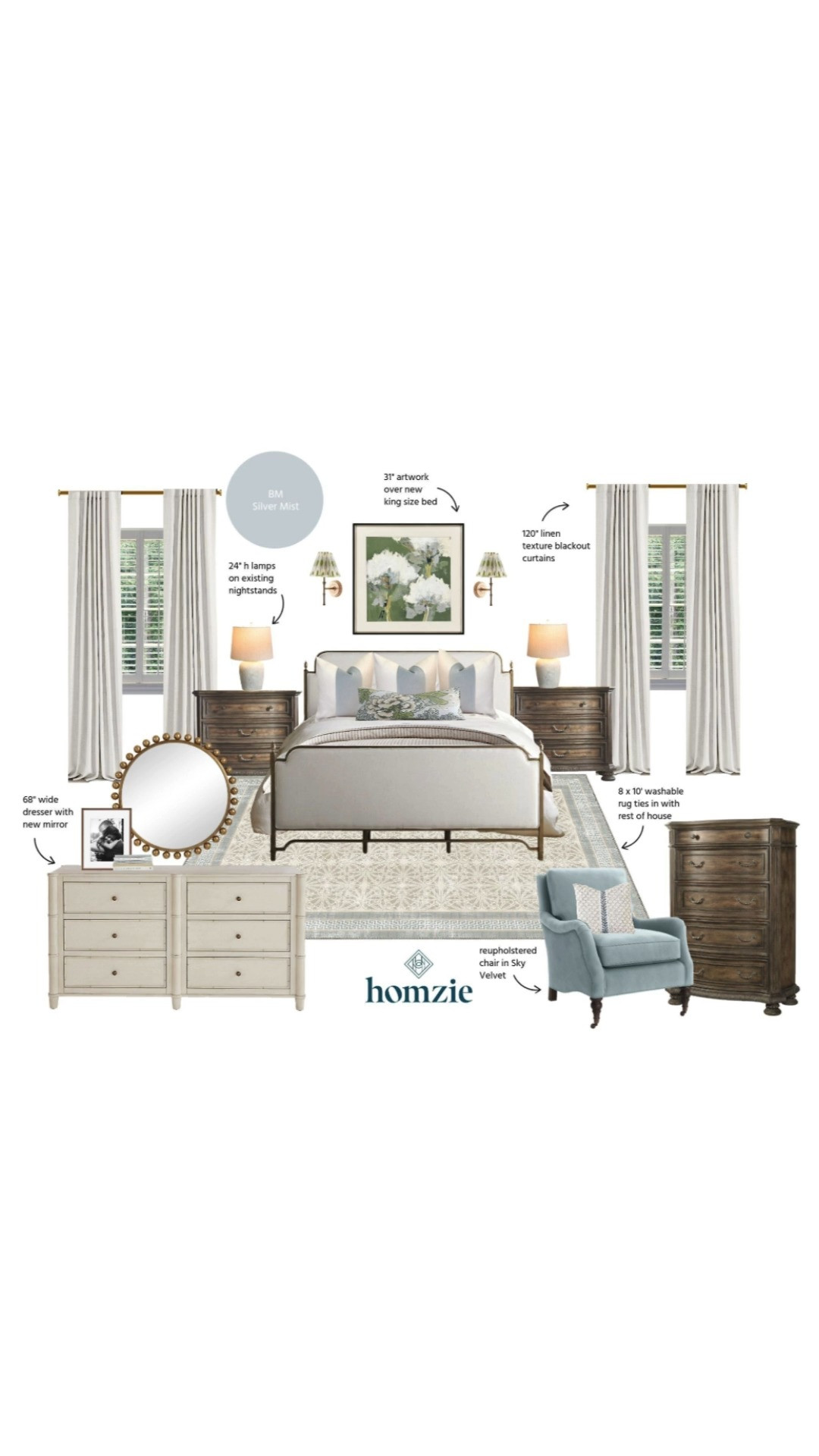 Neutral bedroom design featuring bed frame, nightstands, dresser, accent chair, wall art, curtains, circle mirror, decor, etc.

#LTKHome #LTKFinds #LTKFavorites #HomeStyleDaily  

 #LTKHome #LTKStyleTip #LTKFamily