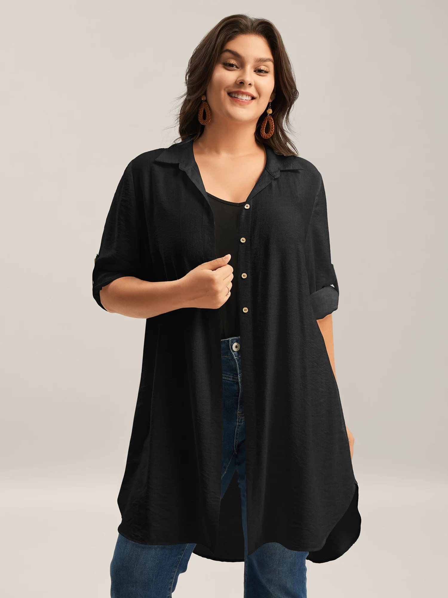 Front-Open Long Basic Blouse | Bloomchic