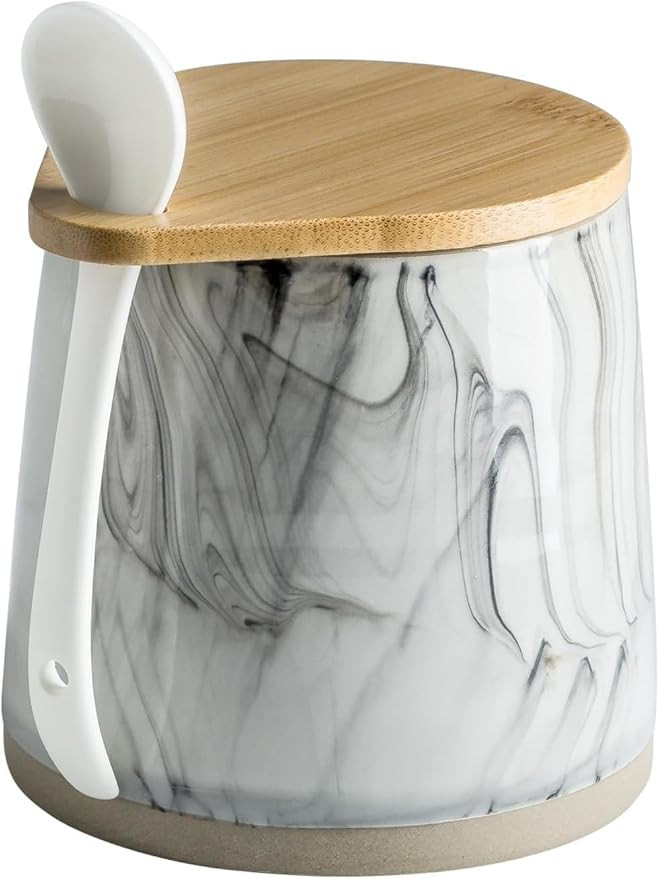 Sugar Jar Salt Container with Spoon, Condiment Spice Jars with Wooden Lids, Ceramic Sugar Bowls C... | Amazon (US)