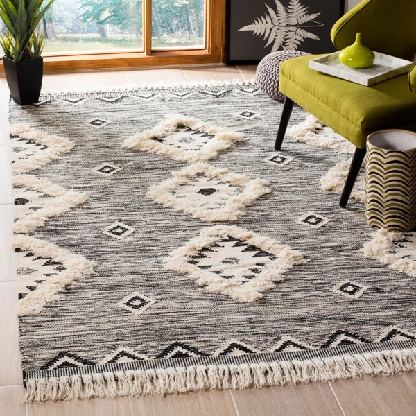 Albertina Hand-Knotted Wool/Cotton Black/Beige Area Rug | Wayfair Professional