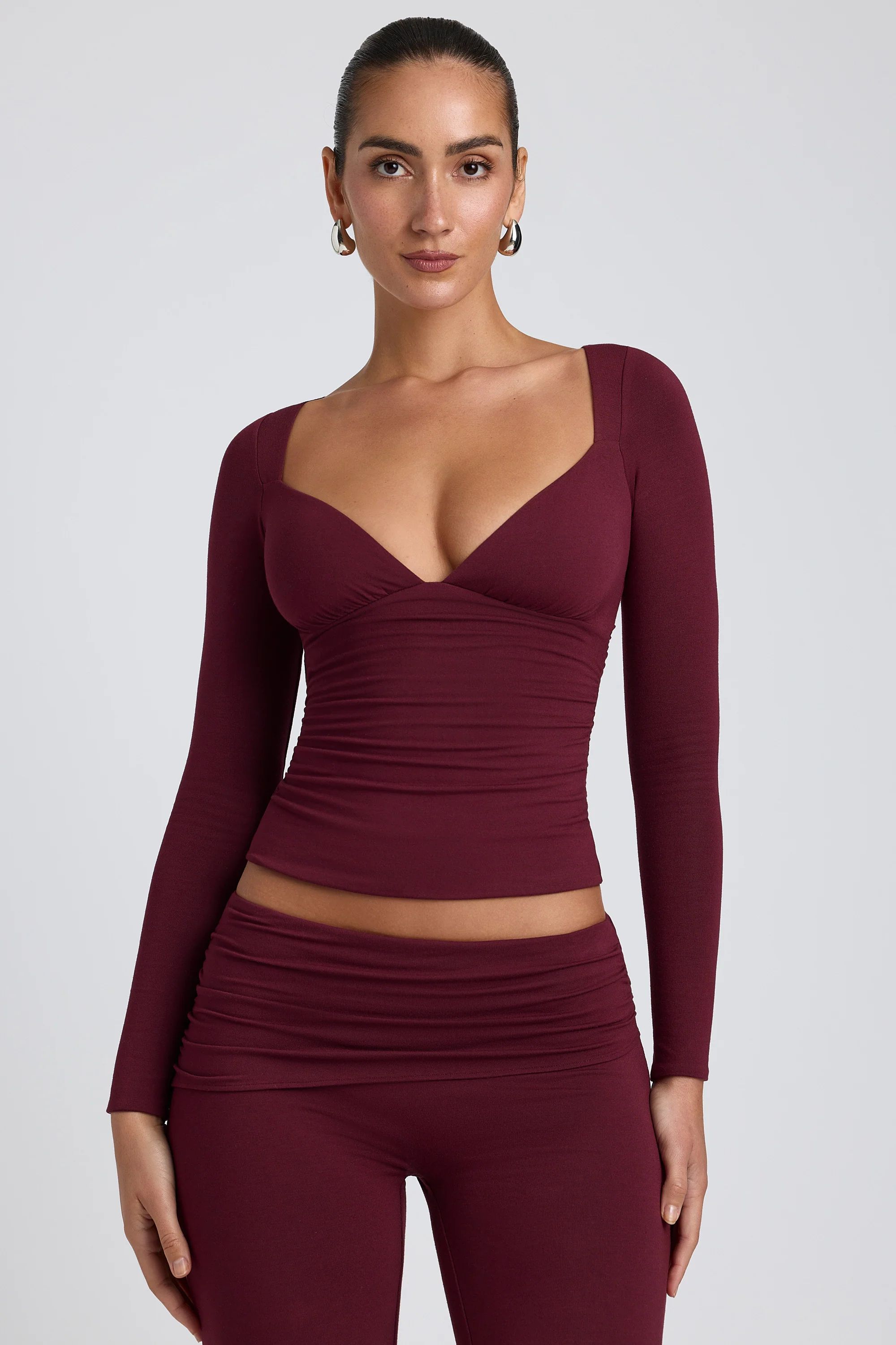 Modal Ruched Long-Sleeve Top in Plum | Oh Polly