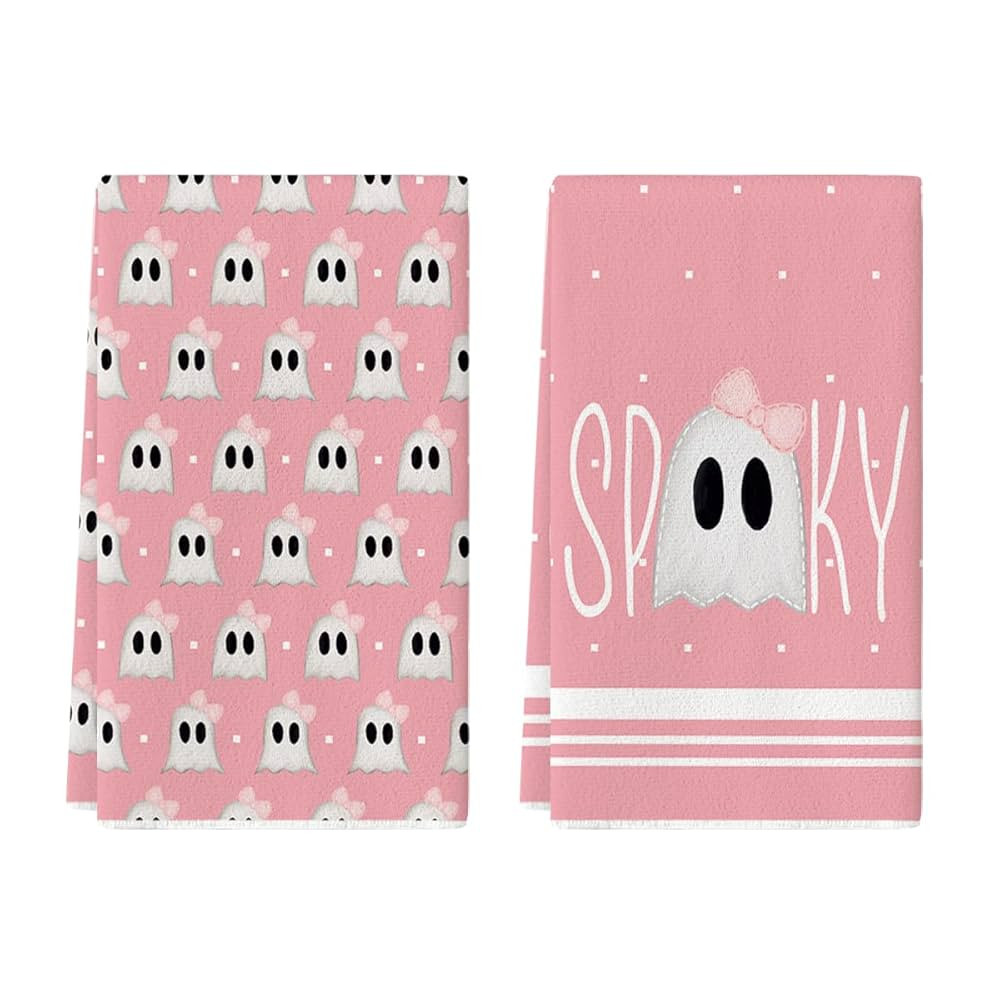 Artoid Mode Pink Ghost Spooky Halloween Kitchen Towels Dish Towels, 18x26 Inch Bow Knot Decoratio... | Amazon (US)