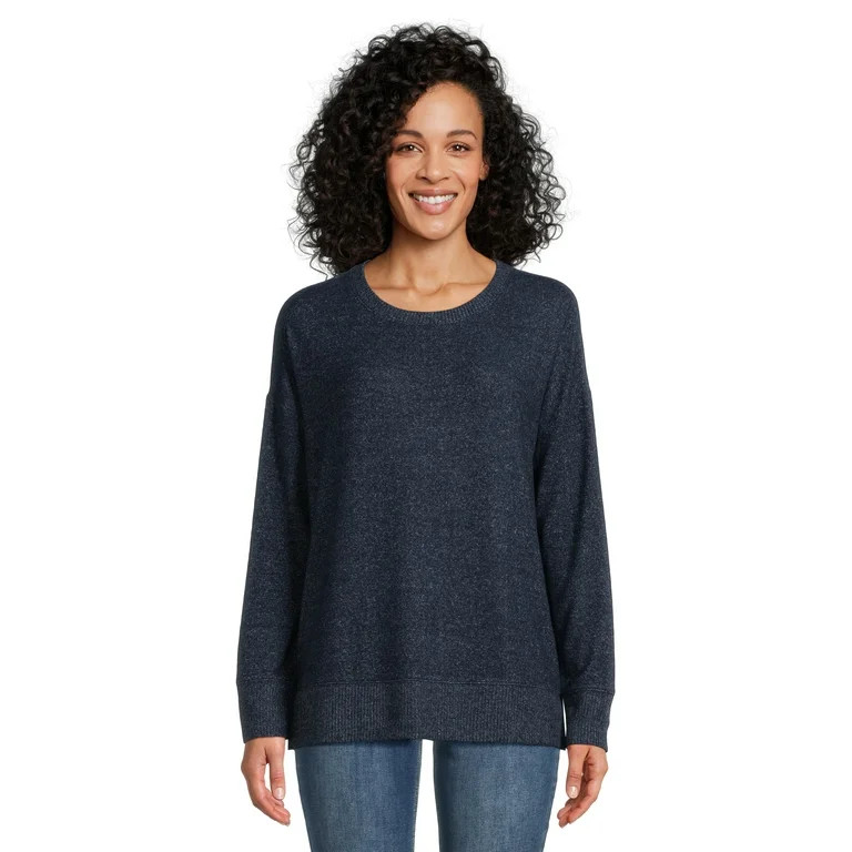 Time and Tru Women's Hacci Knit Pullover Sweatshirt with Long Sleeves, Sizes XS-XXXL | Walmart (US)
