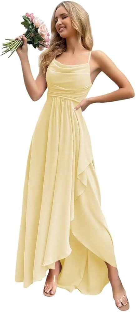 Women's Long Bridesmaid Dresses with Slit for 2025 Spaghetti Straps Formal Party Gowns A Line Sum... | Amazon (US)