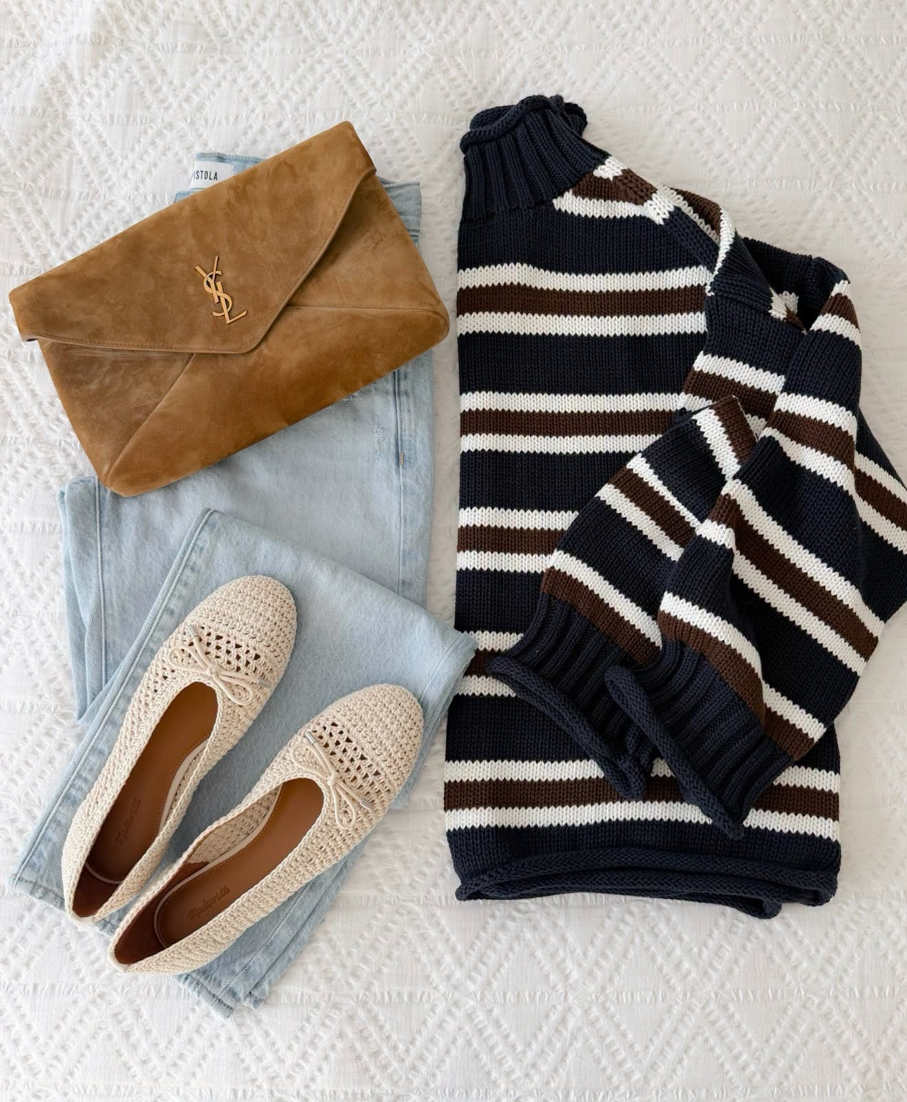 This is such a good way to ease into fall without going too heavy too soon. The striped knit brings in those richer brown and navy tones, while light wash denim and woven flats keep the outfit feeling easy for warmer days.

striped sweater, fall sweater, light wash jeans, woven flats, transitional outfit, early fall style, casual fall outfit, brown and navy outfit, fall fashion, everyday denim, annabrstyle

#LTKootd #LTKSeasonal