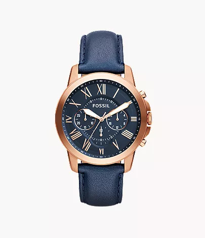 Grant Chronograph Navy Leather Watch | Fossil (US)