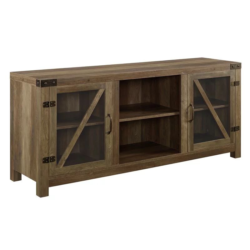 Pemberly Row Farmhouse 58" TV Stand with Glass Doors in Reclaimed Barnwood | Walmart (US)