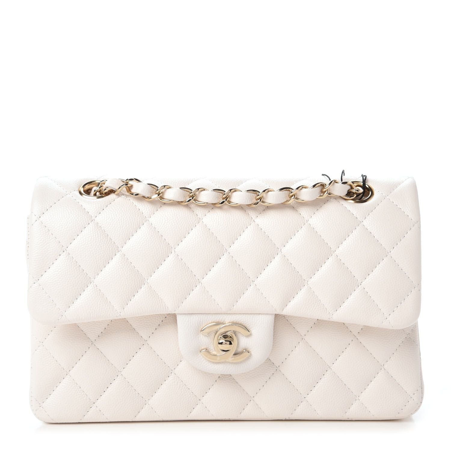 Caviar Quilted Small Double Flap White | Fashionphile