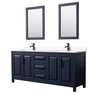 Daria 80 in. W x 22 in. D x 35.75 in. H Double Bath Vanity in Dark Blue w/Carrara Cultured Marble Top and 24 in. Mirrors | The Home Depot