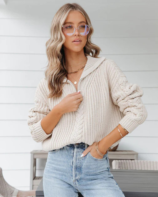 Alberta Knit Half Zip Sweater - Oatmeal | VICI