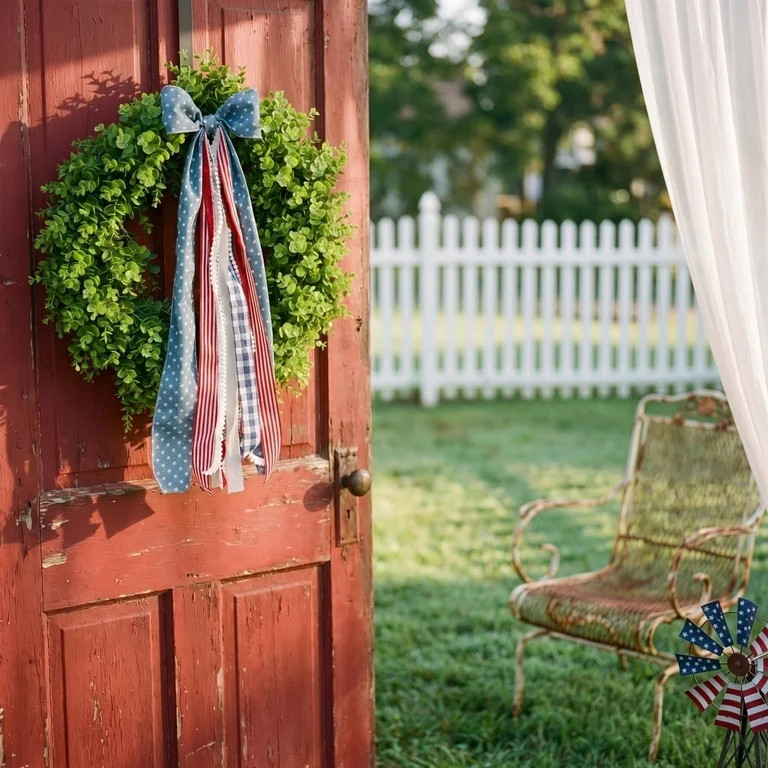 Decorr 14" 4th of July Wreath, Patriotic Wreaths for Front Door with Artificial Eucalyptus, Ameri... | Walmart (US)