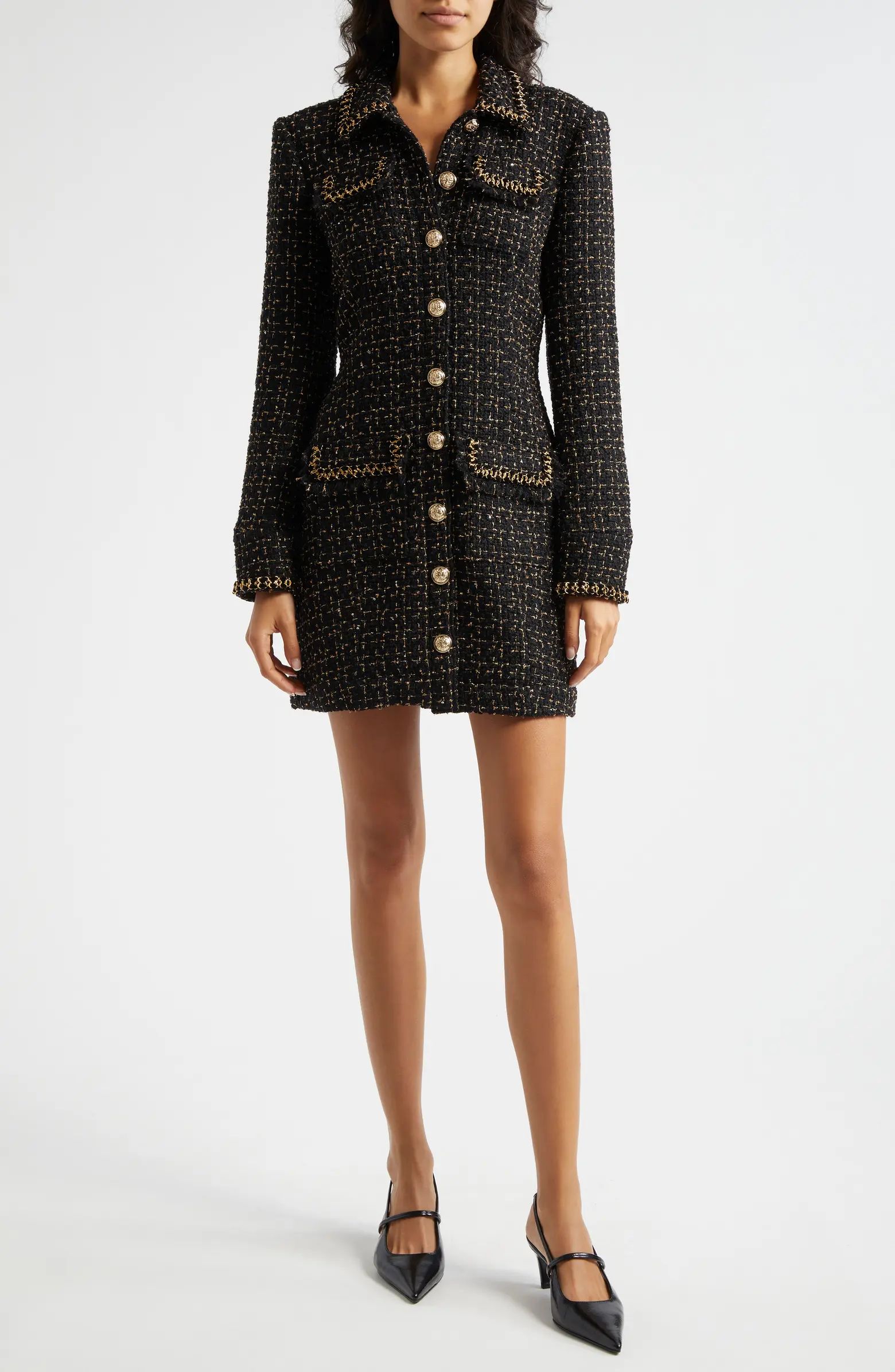 Sasha Long Sleeve Metallic Tweed Dress | Nordstrom