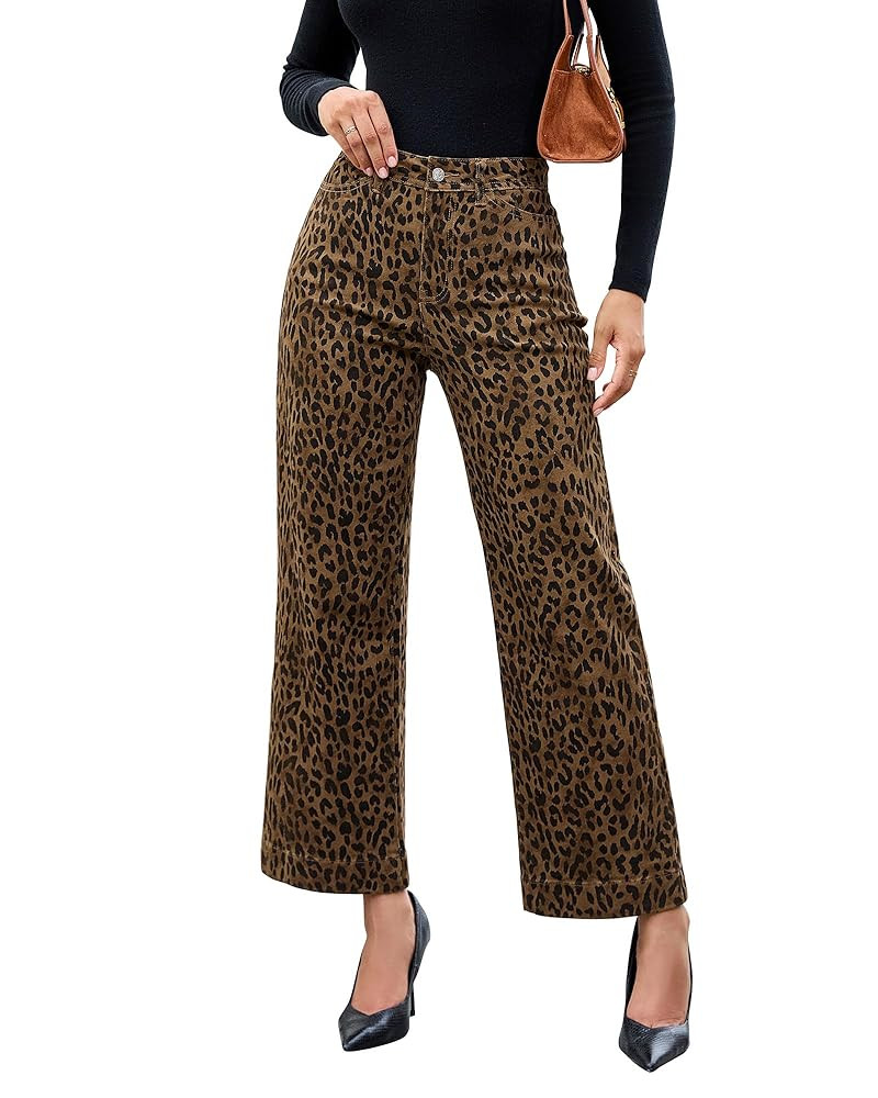luvamia Wide Leg Jeans Woman Trendy High Waisted Leopard Cheetah Print Ankle Length Stretchy Deni... | Amazon (US)